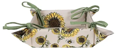 Image de Clayre & Eef Corbeille à pain 35x35x8 cm Beige Jaune Coton Tournesol