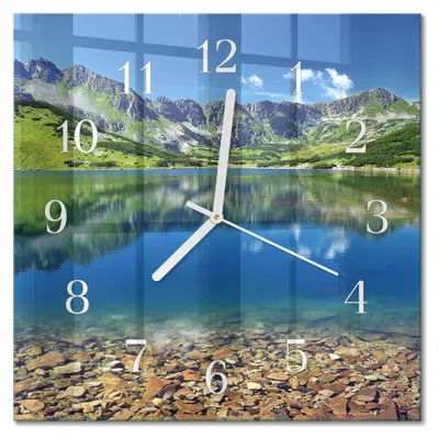 Immagine prodotto di Orologio da parete Tulup Glasuhr, orologio da cucina, vetro vero, 30x30 cm, design moderno e decorativo, silenzioso, lancette bianche - Motivo: lago di montagna