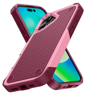 Produktbild von Für iPhone 16 Hülle Militärqualität Stoßfest Hybrid 2 in 1 Hart PC Weich TPU Handyhülle Pink Rot