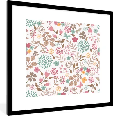 Produktbild von MuchoWow® MuchoWow® Gerahmtes Poster Blumen - Muster - Farben 40x40 cm - Poster mit zchwarzem Bilderrahmen - Poster - Plakat im Rahmen