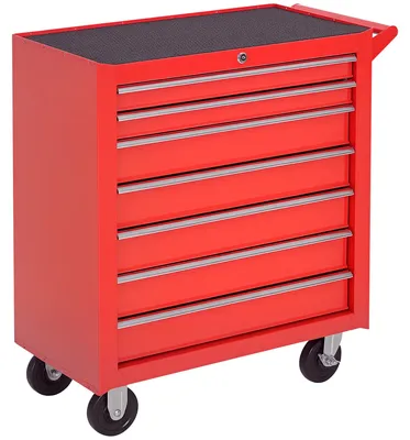 Immagine prodotto di Carrello per attrezzi - Carrello da officina - Carrello portautensili - Carrello portaoggetti - Carrello - Rosso - 7 cassetti con serratura