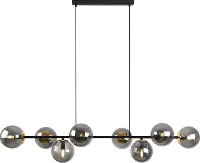 Image de Suspension Siena noir-or 8 flammes verre gris fumé E14