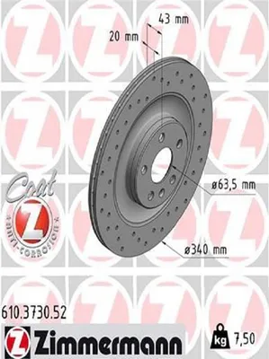 Produktbild von 2x ZIMMERMANN Bremsscheibe 610.3730.52 für VOLVO XC90 II (256) 43mm 7 5kg 340mm