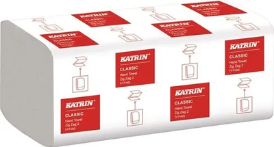 Produktbild von KATRIN® 35588 Klasický skladaný uterák - cik-cak skladaný, biely, 4000 listov, recyklovaný papier