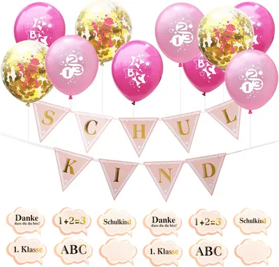Produktbild von Oblique Unique Schuleinführung Schulanfang Einschulung Deko Set - Girlande + Luftballons + Konfetti