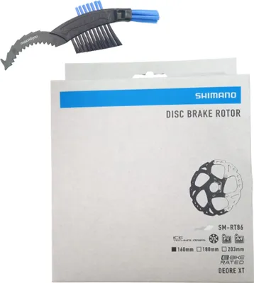 Produktbild von Shimano Fahrrad Bremsscheibe Deore XT SM-RT86 160mm in Silber-Schwarz inkl. maxxi4you Fahrrad Kettenbürste