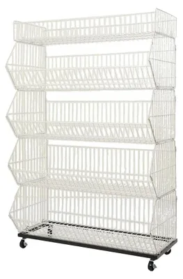 Produktbild von Aufbewahrungskorbregal, 5 Ebenen, 900 x 430 x 1360 mm, Tragfähigkeit 25 kg pro Ebene, mobil mit Rädern, stapelbares Design