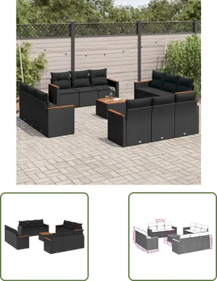 Produktbild von The Living Store 13-tlg. Garten-Sofagarnitur mit Kissen Schwarz Poly Rattan