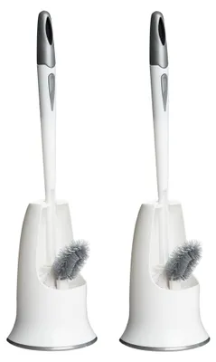 Produktbild von 2 Stück WC-Bürste mit Halter für das Badezimmer, Doppelbürstenkopf, langer Griff, Set von Haushaltsreinigungsbürsten (2 Stück, graue Bürste mit Halter)