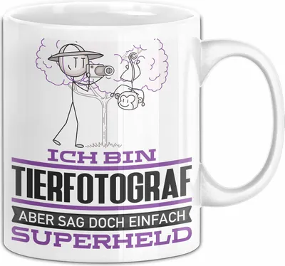 Produktbild von Tierfotograf Geschenk Tasse Ich Bin Tierfotograf Aber Sag Doch Einfach Superheld Lustige Geschenkdiee für Tierfotograf Kaffee-Becher (Weiß)