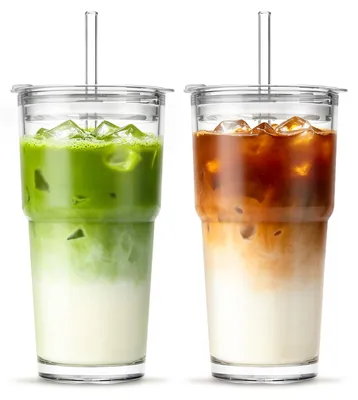 Produktbild von Glasbecher 2er Set 20oz, mit Deckeln und Glasstrohhalmen, für Küche