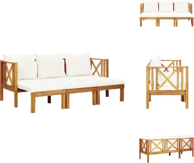 Image de vidaXL Banc de jardin 3 places avec coussins 179 cm Bois massif d'acacia -  Bancs de jardin