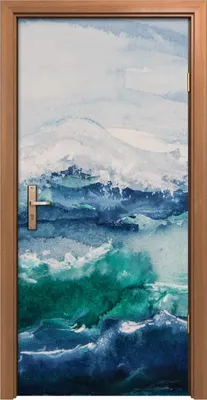 Produktbild von Türposter 90x200 cm Türaufkleber Türtapete Türfolie Klebefolie groß Meereswellen Aquarellfarbe