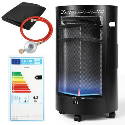 Obrázok produktu pre Ikodm mobilný plynový ohrievač Blue Flame, 1600 W/4200 W, s regulátorom tlaku a hadicou, 4 otočné kolieska