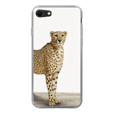 Produktbild von MuchoWow® Handyhülle Schutzhülle Hülle für iPhone 8 Leopard - Tiere - Weißer Hintergrund - Kinder - Jungen - Mädchen Silikon Softcase Handy Hülle - Schutzhaube
