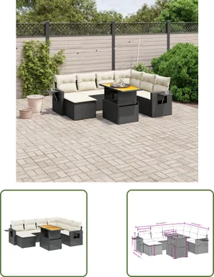 Produktbild von The Living Store 8-tlg. Garten-Sofagarnitur mit Kissen Schwarz Poly Rattan