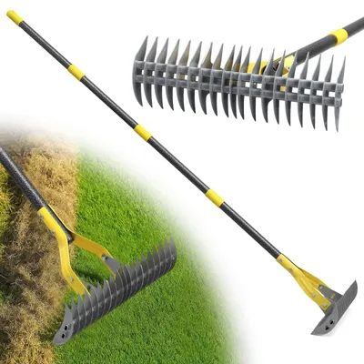 Obrázek produktu pro Grashark, výška 178 cm, robustní hrábě určené pro sběr mechu a trávnících, s nastavitelnou délkou