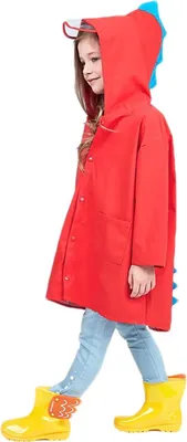 Produktbild von Kinder Regenmantel mit Kapuze Mädchen Regenjacke Durchsichtige Schild Süß Cartoon Junge Regenponcho Wasserdicht Atmungsaktiv Regencape Regenbekleidung Dinosaurier für Sommerregen Rot XXL