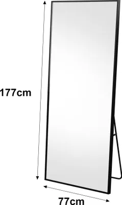 Obrázok produktu pre Veľké celoplošné zrkadlo, 177 x 77 cm, veľké stojace zrkadlo, na zavesenie, do spálne, obývačky, predsiene, obdĺžnikové, čierne
