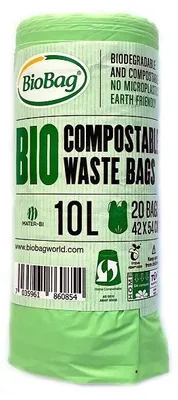 WORKI NA ODPADY BIO I ZMIESZANE 10 L 20 szt. (KOMPOSTOWALNE I BIODEGRADOWALNE) - BIOBAG