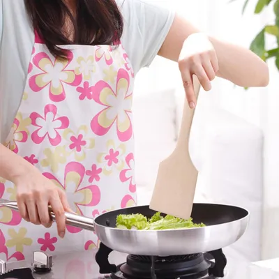 Immagine prodotto di 2 spatole da cucina in legno massello con manico lungo – spatole naturali per padelle con rivestimento antiaderente – spatole in legno di faggio per friggere e