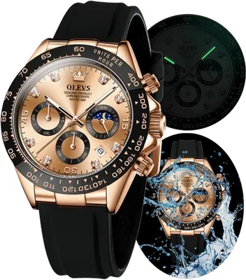 Image de OLEVS Montre à quartz chronographe pour hommes, Montre lumineuse pour hommes, Design élégant, Montre-bracelet de loisirs à la mode, Boîtier en acier inoxydable de haute qualité, Précise
