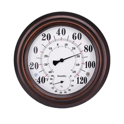 Produktbild von Retro Thermometer-Hygrometer aus Metall (hängend) – Vintage-Wandthermometer für Zuhause und Garten, misst -40°C bis 50°C und Luftfeuchtigkeit