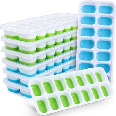 Zdjęcie produktu dla Silikonowy pojemnik na kostki lodu z pokrywką, bez BPA, 8 sztuk, z możliwością układania w stos i bezpieczny, zdrowa forma do kostek lodu do koktajli, whisky i kawy