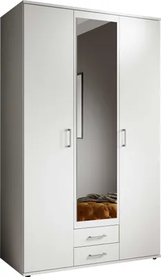 Produktbild von Kleiderschrank Daniela 120cm mit 3 Türen 2 Schubladen und Spiegel - weiß