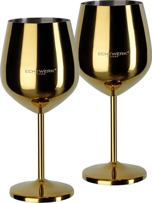 Produktbild von Echtwerk Weinglaser bruchsichere Weingläser/Weinkelche aus Edelstahl  2tlg, 21x 7,3cm, 0,5L, Farbe:Gold