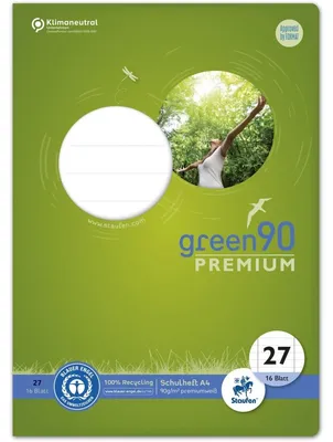 Zdjęcie produktu dla Ursus Green 040782027 Heft - LIN27, A4, 16 Blatt, 90 g/qm, 9 mm liniert mit Randlinien