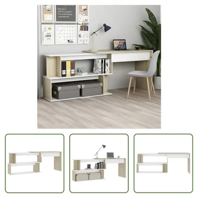 Produktbild von The Living Store Eckschreibtisch Weiß Sonoma-Eiche 200x50x76 cm Holzwerkstoff