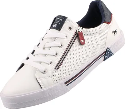 Produktbild von Mustang Herren Sneaker Schnürer Halbschuh slip on Ösen Metall Zipper 4162-303, Größe:45 EU, Farbe:Weiß