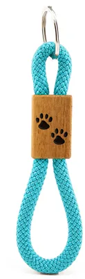 Produktbild von GIPFELWELLE Handgemachter Segeltau Schlüsselanhänger Holz mit Gravur, 6 mm Seil, Damen Herren, Pfote, Türkis