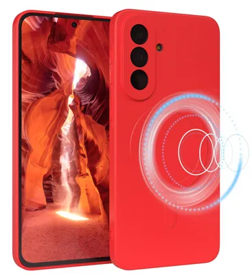 Produktbild von EAZY CASE - Silikonhülle MagSafe für Samsung Galaxy A57, Hülle Silikon, weich stoßfeste Magnet Handyhülle, Schutzhülle mit Kameraschutz, TPU Bumper in Rot
