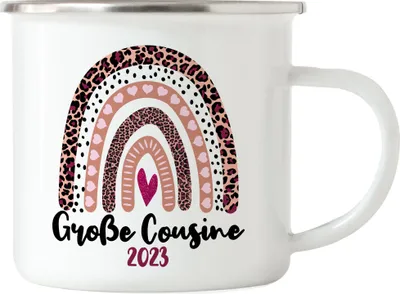 Produktbild von Große Cousine 2023 Emaille Tasse Love Family Beschützerin Liebe Familie Spaß Freude Cousinen Modern Zusammenhalt