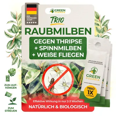 Produktbild von Raubmilben gegen Thripse, Spinnmilben & Weiße Fliegen - 1x Trio mit 3 Tüten - Thripse bekämpfen, Raubmilben gegen Thripse, Spinnmilben bekämpfen