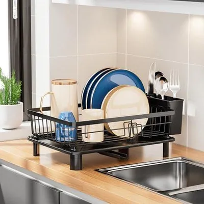 Produktbild von Abtropfgestell für die Küche – Geschirrablage – Küchenorganisation – Mit Auffangwanne – 38x28x13 cm – Schwarz