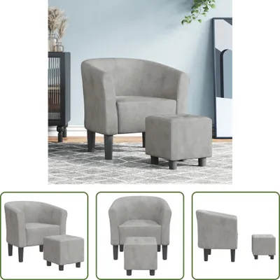 Image de The Living Store Fauteuil club avec pouf gris clair velours