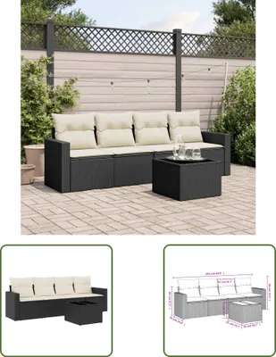 Produktbild von The Living Store 5-tlg. Garten-Sofagarnitur mit Kissen Schwarz Poly Rattan