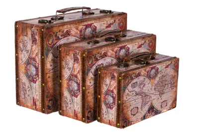 Produktbild von Truhe Kiste KD1288 Kofferoptik Kofferset Holztruhe mit Kunstleder Schatzkiste, Größe:SET Größe M + L + XL