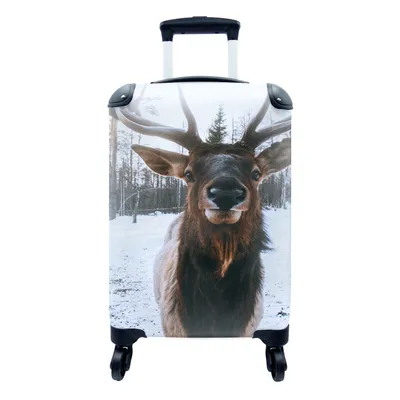 Produktbild von MuchoWow® Koffer Handgepäck Trolley Rollkoffer Kleine Reisekoffer mit 4 Rollen - Hirsche - Geweihe - Schnee - Cabin Size < 55x40x23 cm & 55x40x20 cm - Fotokoffer - Kabinenkoffer - Boardgepäck - Reise-Box - Reisekoffer - Reisegepäck - Koffer mit Bild - Trolley für Kinder
