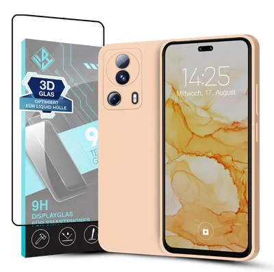 Produktbild von Hülle für Xiaomi 13 Lite 5G mit 9H Displayglas Displayschutz Case Cover Bumper Smartphone Softgrip Schutzhülle Farbe: Rosa