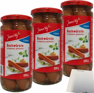 Produktbild von Jeden Tag Bockwürste in Eigenhaut schmackhaft geräuchert 3er Pack (15x50g) + usy Block