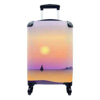 Produktbild von MuchoWow® Koffer Handgepäck Trolley Rollkoffer Kleine Reisekoffer mit 4 Rollen - Segelboot - Sonne - Pastell - Zeichnung - Cabin Size < 55x40x23 cm & 55x40x20 cm - Fotokoffer - Kabinenkoffer - Boardgepäck - Reise-Box - Reisekoffer - Reisegepäck - Koffer mit Bild - Trolley für Kinder