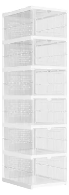 Image de Armoire à chaussures blanche/transparente – 6 boîtes empilables – Plastique – 35,5 x 25,5 x 105 cm