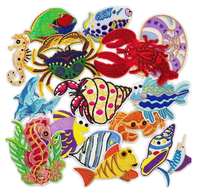 Produktbild von Bügelflicken Kinder, 16 Stück Patches zum Aufbügeln Meerestiere Aufnäher Applikation Flicken Zum Aufbügeln für DIY T-Shirt Jeans Kleidung Taschen