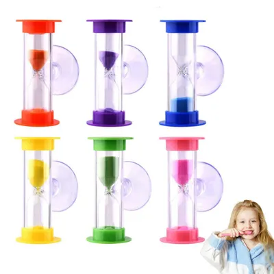 Immagine prodotto di Clessidra da 3 minuti - confezione da 6 pezzi - sveglia per brevi intervalli - 6 colori - 6 x 2,5 cm - con ventosa - timer per lavarsi i denti per bambini - ideale per scuola, ufficio e bagno