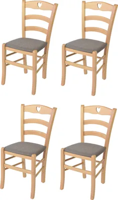 Produktbild von t m c s Tommychairs - 4er Set Stühle CUORE für Küche und Esszimmer, Robuste Struktur aus lackiertem Buchenholz im Farbton Naturfarben und gepolsterte Sitzfläche mit Stoff in der Farbe Rehbraun bezogen