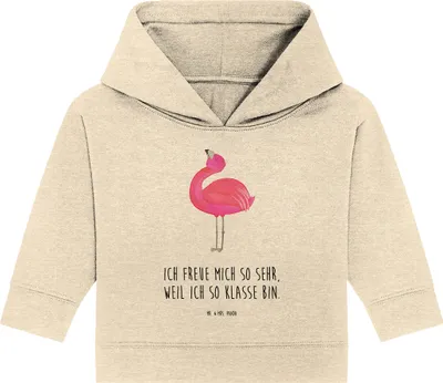 Produktbild von Mr. & Mrs. Panda Organic Baby Hoodie Flamingo Stolz 12. - 18. Monat - Natural Raw - Geschenk, Kapuzenshirt, Kapuzensweatshirt, Rosa, Freundin, glücklich